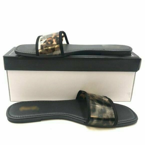 NIB Animal Print Flats SLIDES SIZE 7 Black Sandals - Picture 6 of 8
